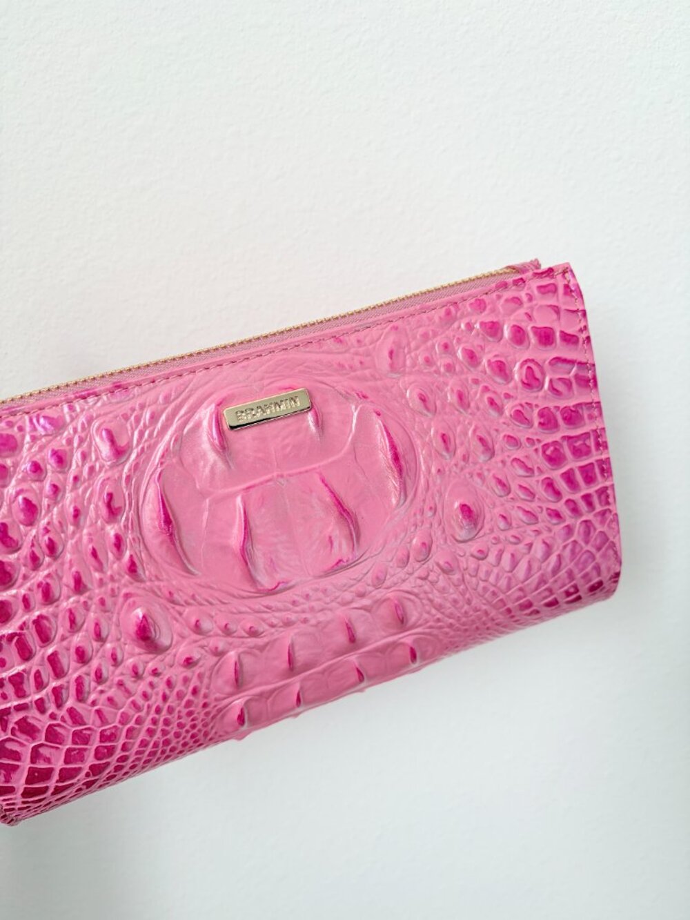 Brahmin Daisy Pink Croc Embossed Wristlet Wallet Clutch - Picture 4 of 7